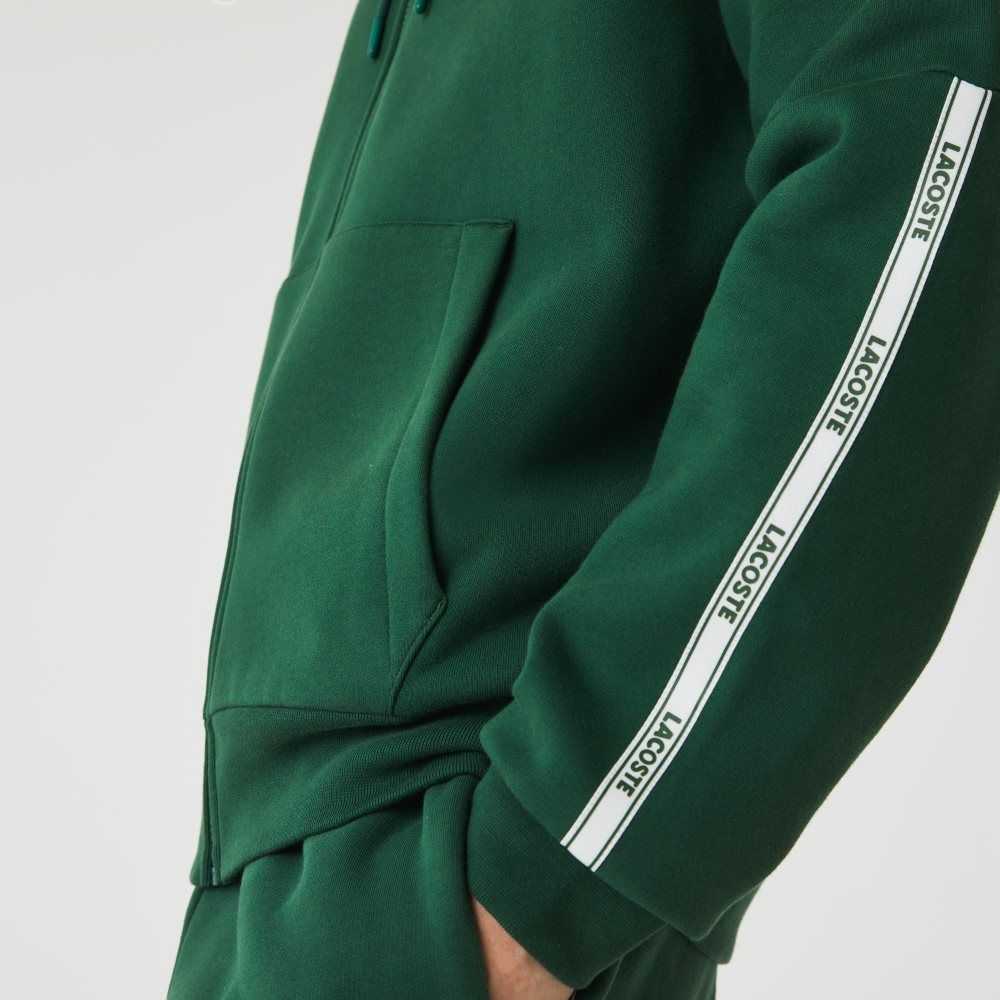 Lacoste Branded Bands Zippered Fleece Hoodie Green | ODH-785613