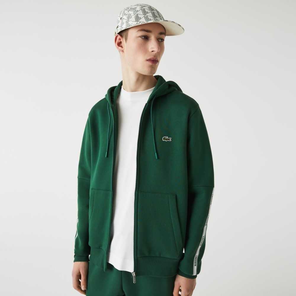 Lacoste Branded Bands Zippered Fleece Hoodie Green | ODH-785613