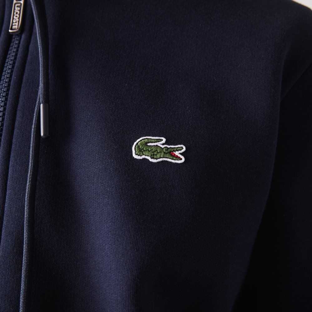 Lacoste Branded Bands Zippered Fleece Hoodie Navy Blue | QYF-248957