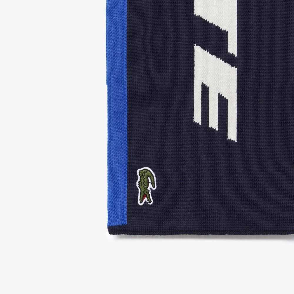 Lacoste Branded Color-Block Scarf Blue / Navy Blue / White | ZLK-415972