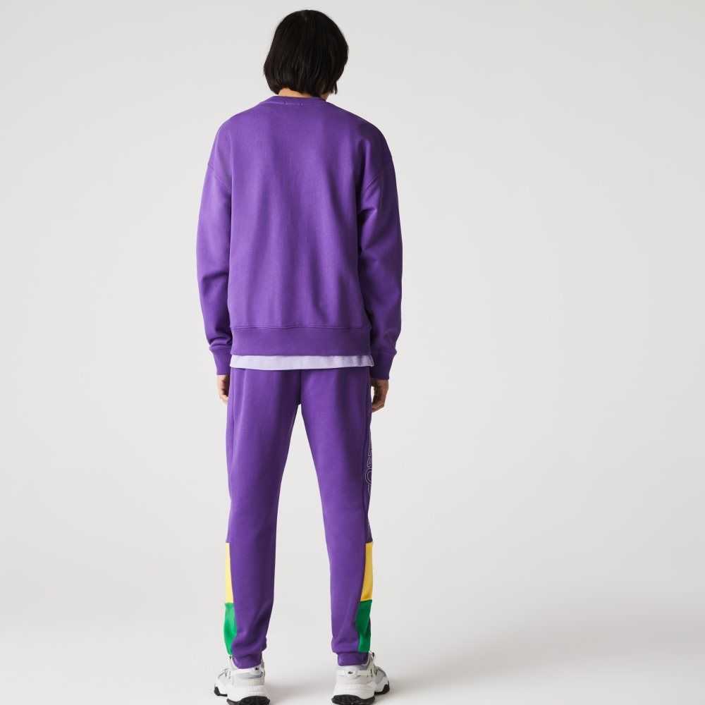 Lacoste Branded Colorblock Fleece Jogging Pants Purple / Yellow / Green | QAE-028751