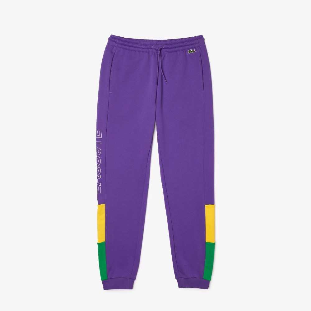 Lacoste Branded Colorblock Fleece Jogging Pants Purple / Yellow / Green | QAE-028751