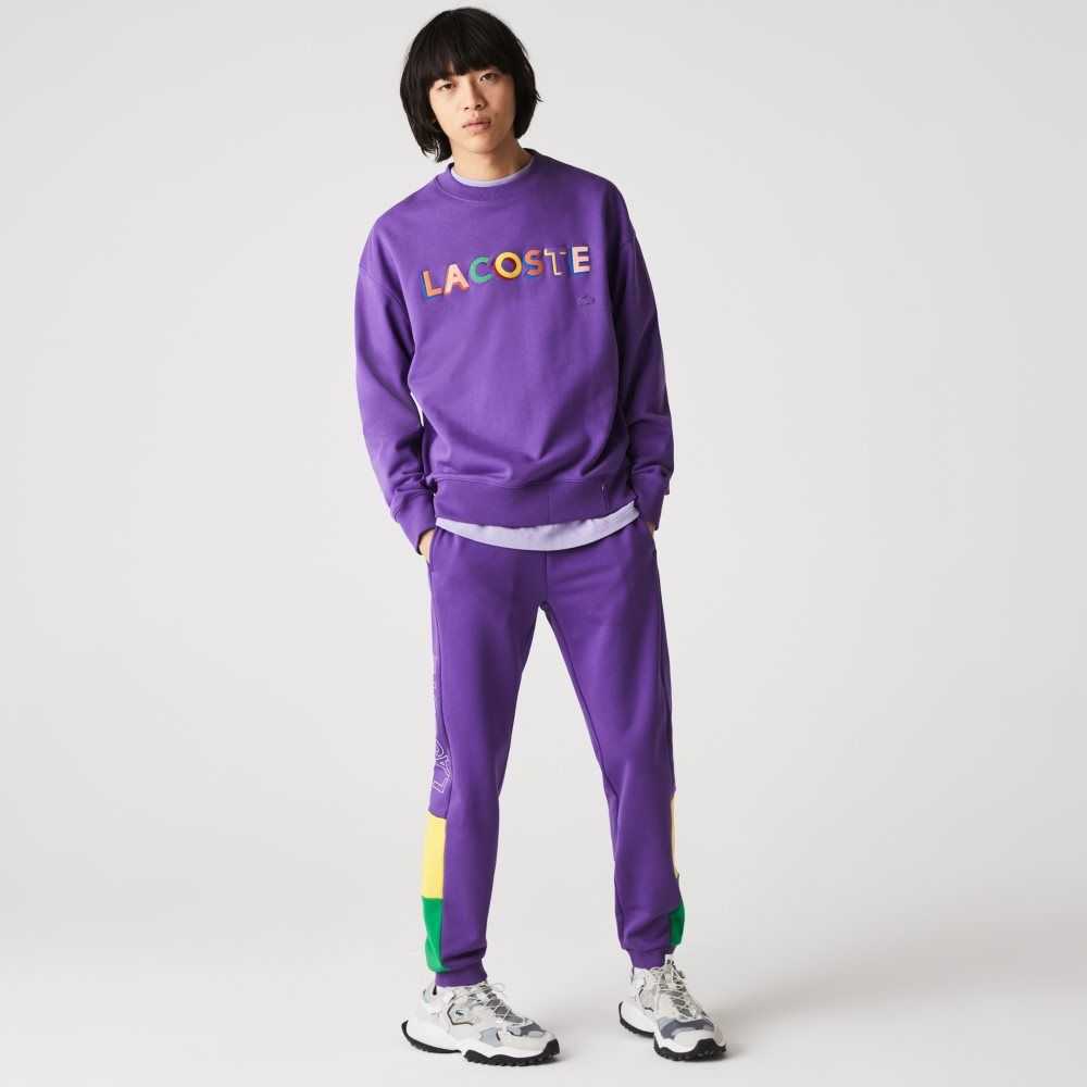 Lacoste Branded Colorblock Fleece Jogging Pants Purple / Yellow / Green | QAE-028751