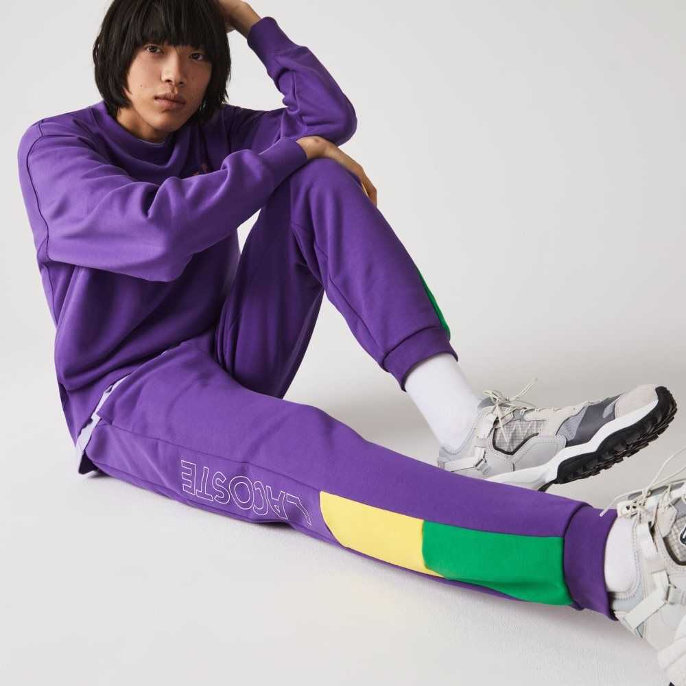 Lacoste Branded Colorblock Fleece Jogging Pants Purple / Yellow / Green | QAE-028751