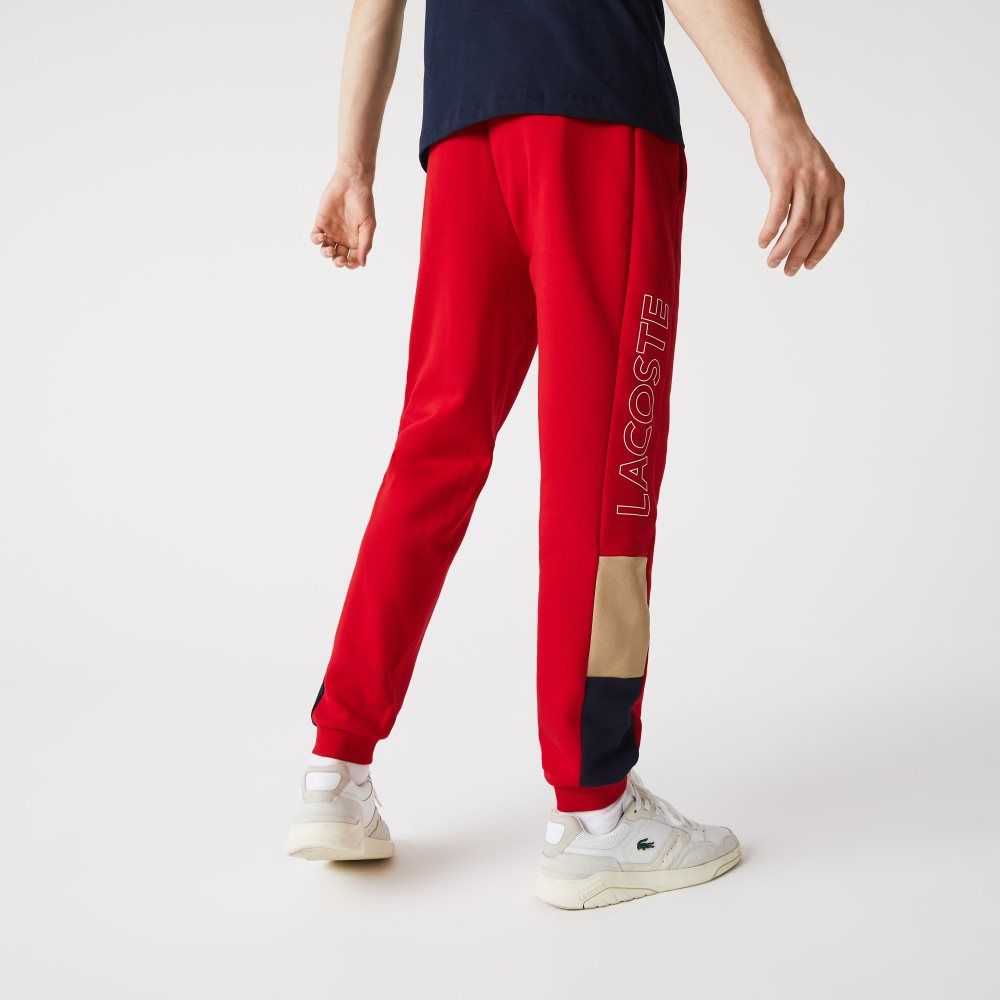 Lacoste Branded Colorblock Fleece Jogging Pants Red / Beige / Navy Blue | RFJ-158467