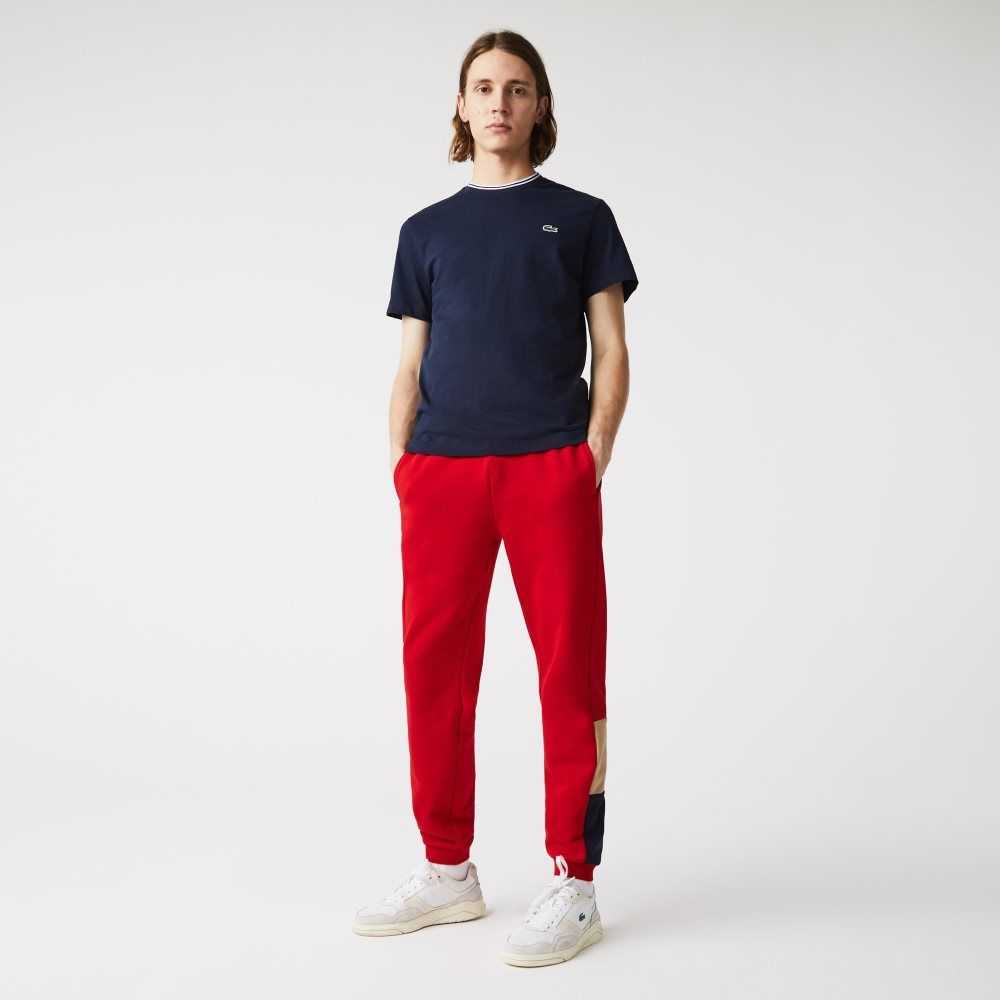 Lacoste Branded Colorblock Fleece Jogging Pants Red / Beige / Navy Blue | RFJ-158467