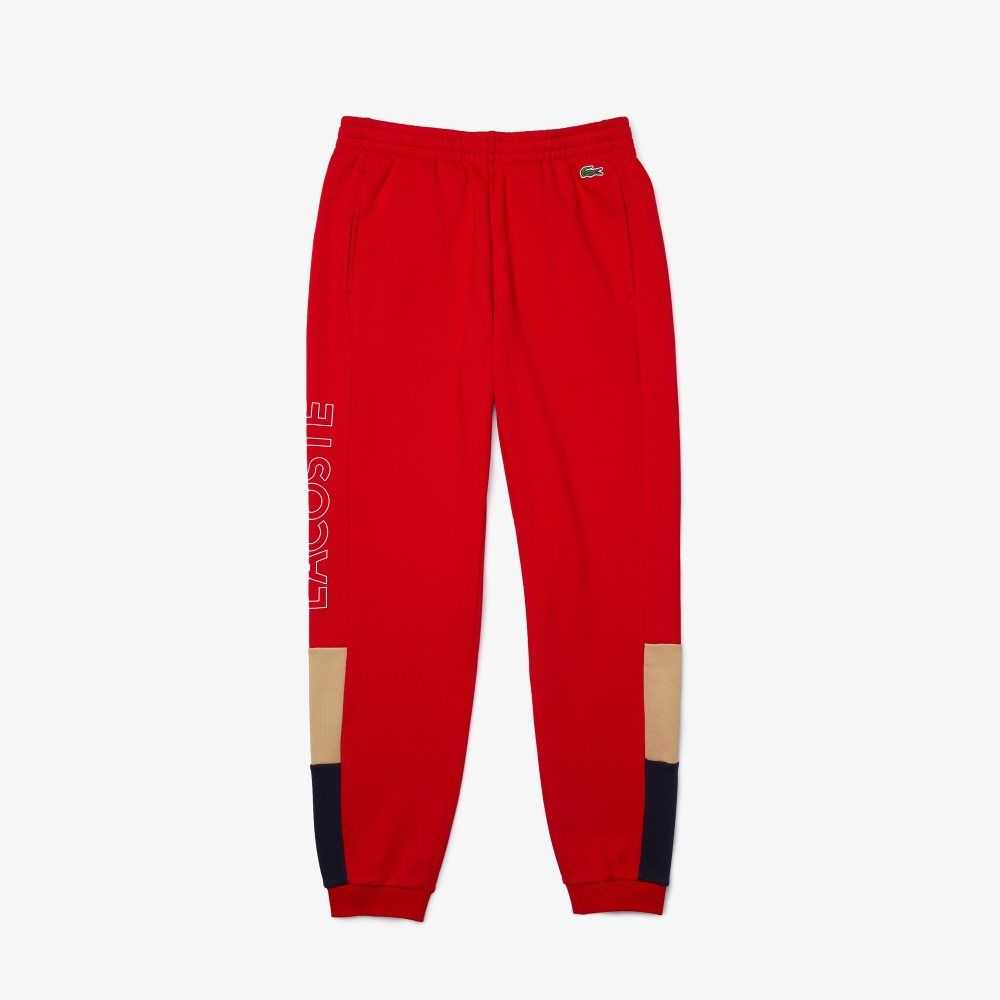 Lacoste Branded Colorblock Fleece Jogging Pants Red / Beige / Navy Blue | RFJ-158467