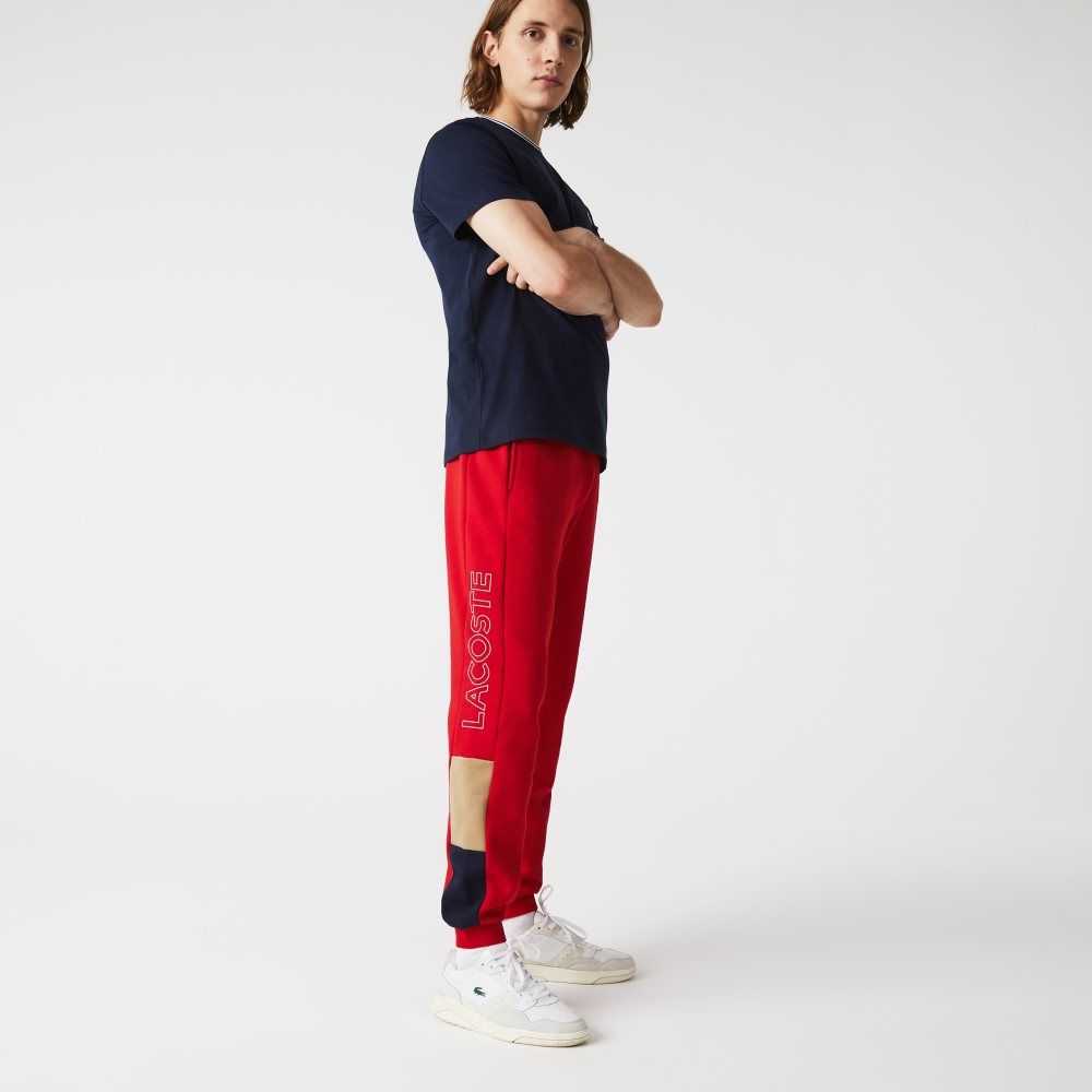 Lacoste Branded Colorblock Fleece Jogging Pants Red / Beige / Navy Blue | RFJ-158467