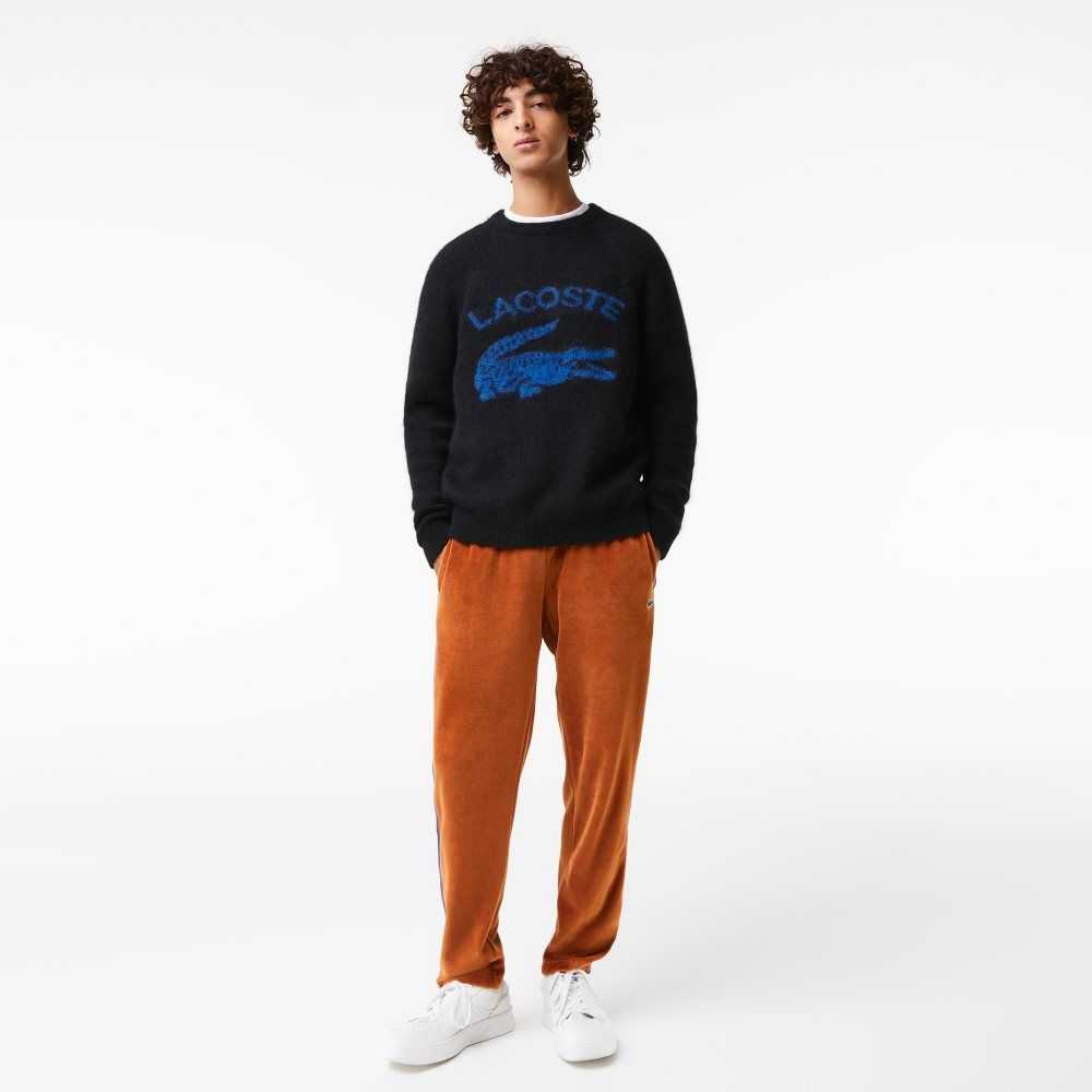 Lacoste Branded Contrast Crocodile Blend Alpaca Sweater Black / Blue | XQK-598746