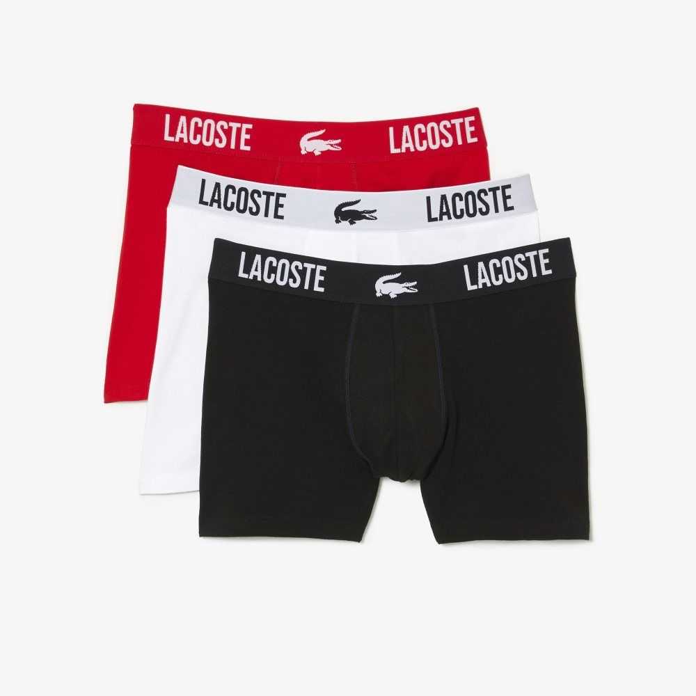 Lacoste Branded Contrast Crocodile Boxer Brief 3-Pack Black / Red / White | JTC-145279