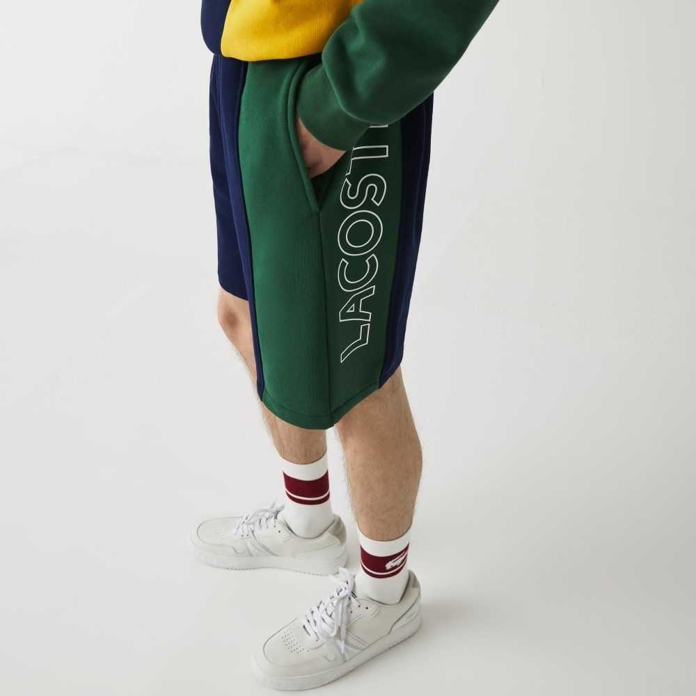 Lacoste Branded Cotton Fleece Blend Shorts Navy Blue / Red / Green | OSY-285346