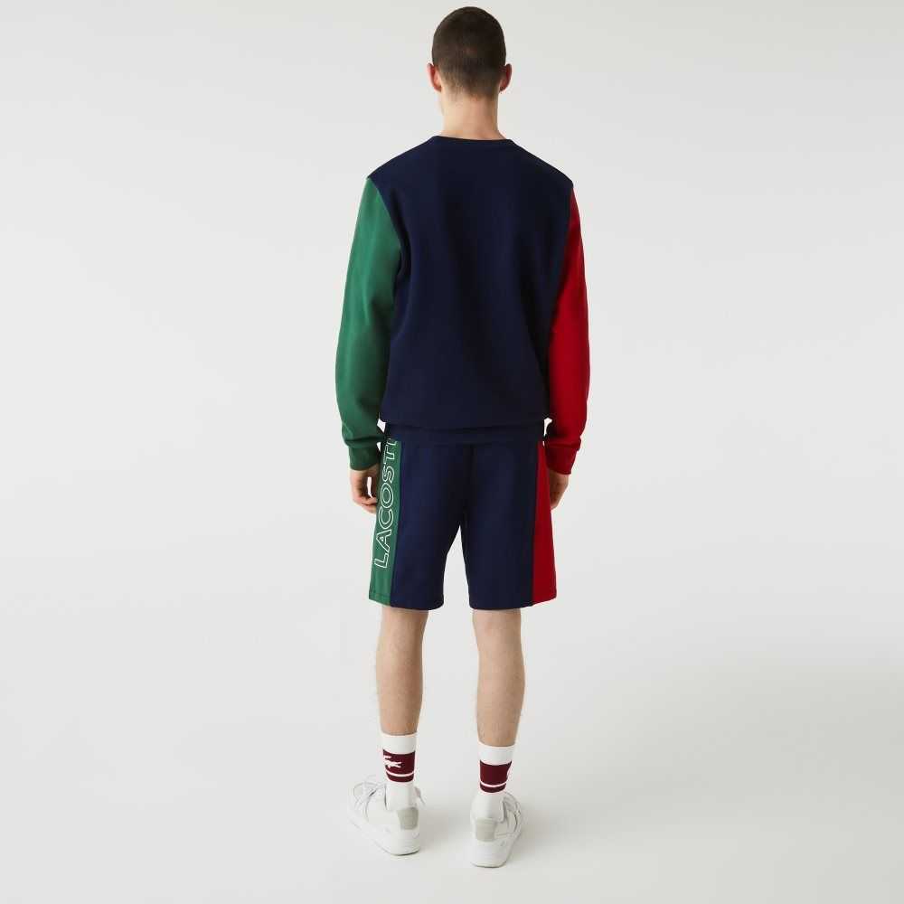 Lacoste Branded Cotton Fleece Blend Shorts Navy Blue / Red / Green | OSY-285346