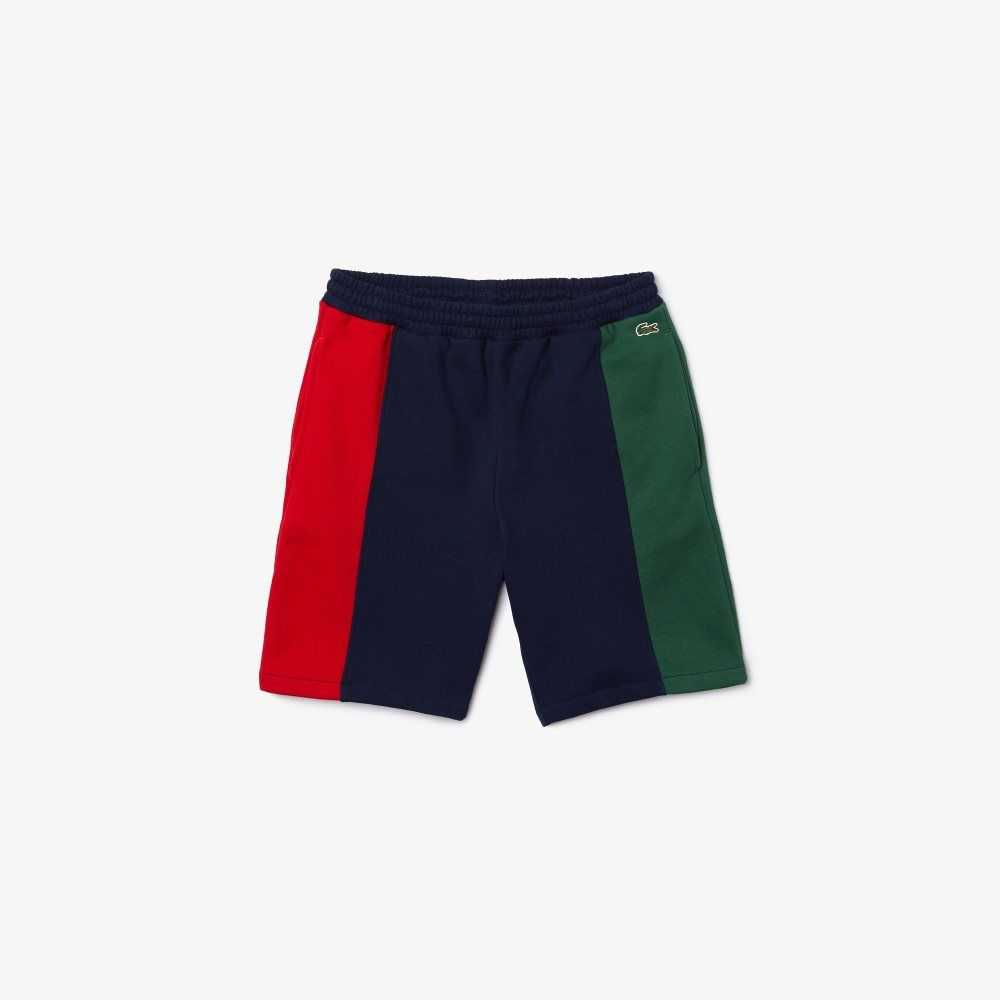 Lacoste Branded Cotton Fleece Blend Shorts Navy Blue / Red / Green | OSY-285346