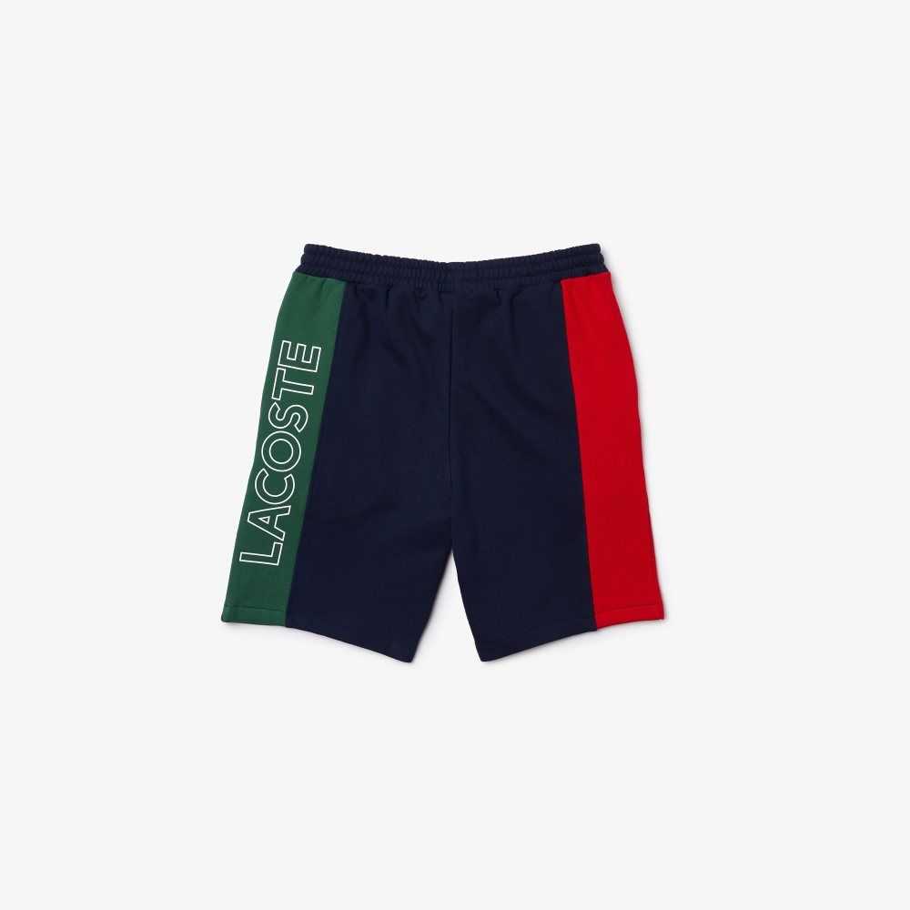 Lacoste Branded Cotton Fleece Blend Shorts Navy Blue / Red / Green | OSY-285346