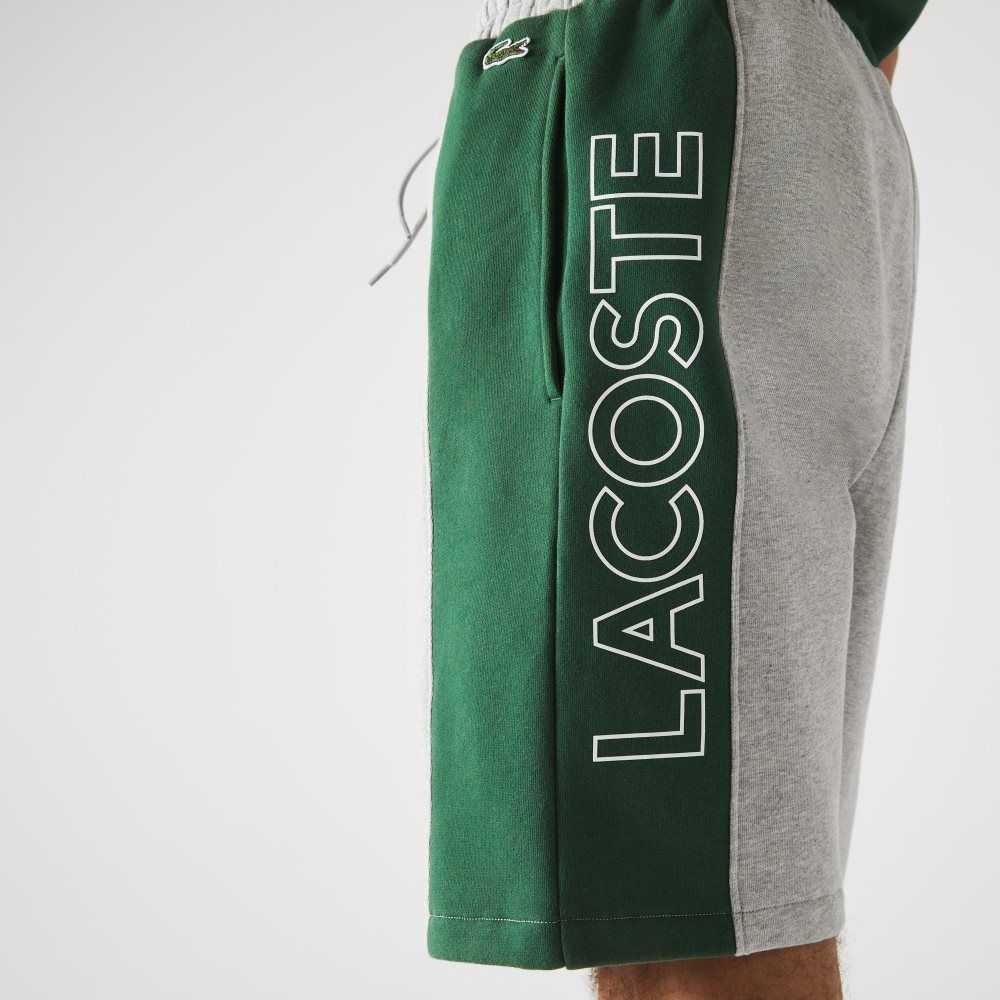 Lacoste Branded Cotton Fleece Blend Shorts Grey Chine / Blue / Green | TNA-765281