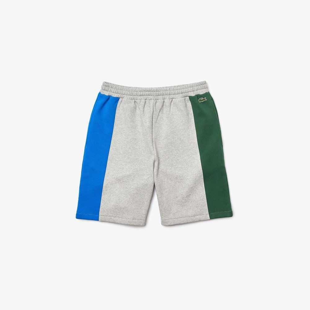 Lacoste Branded Cotton Fleece Blend Shorts Grey Chine / Blue / Green | TNA-765281