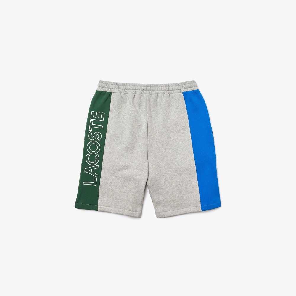 Lacoste Branded Cotton Fleece Blend Shorts Grey Chine / Blue / Green | TNA-765281