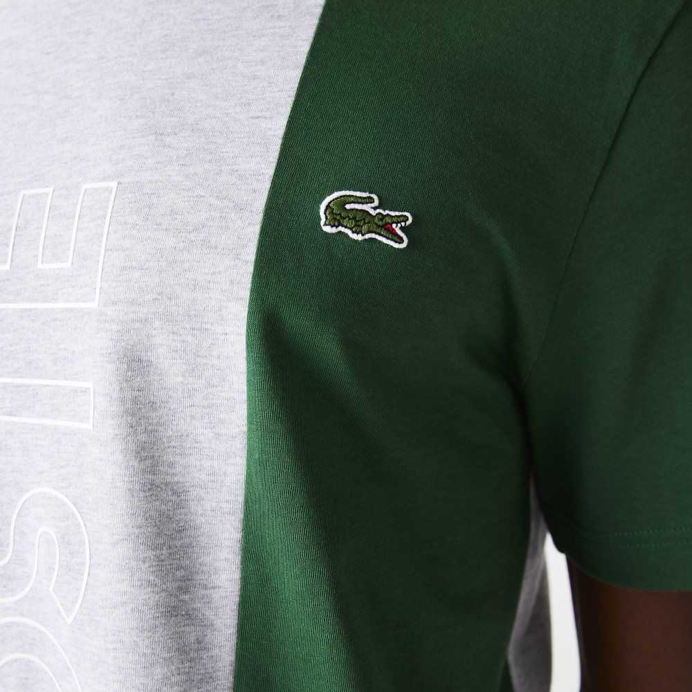 Lacoste Branded Crew Neck Cotton T-Shirt Grey Chine / Blue / Green | WPJ-491028