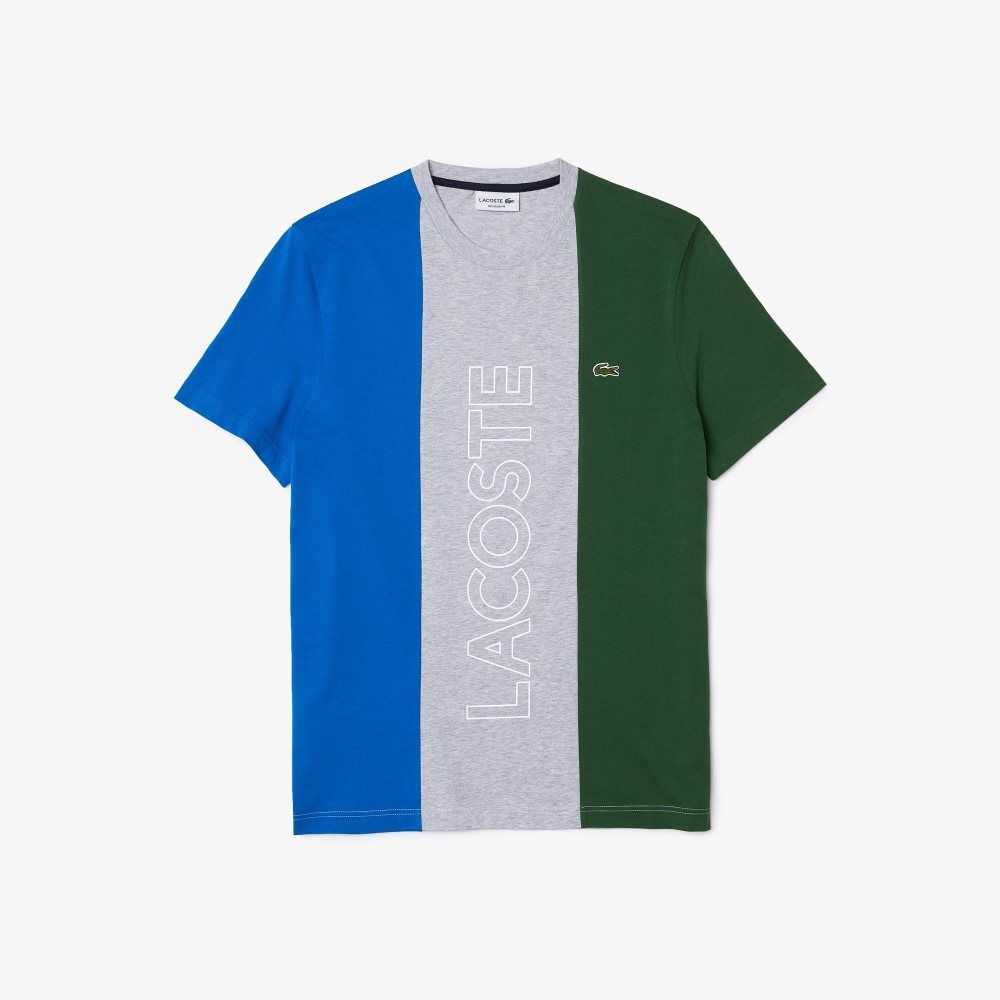 Lacoste Branded Crew Neck Cotton T-Shirt Grey Chine / Blue / Green | WPJ-491028