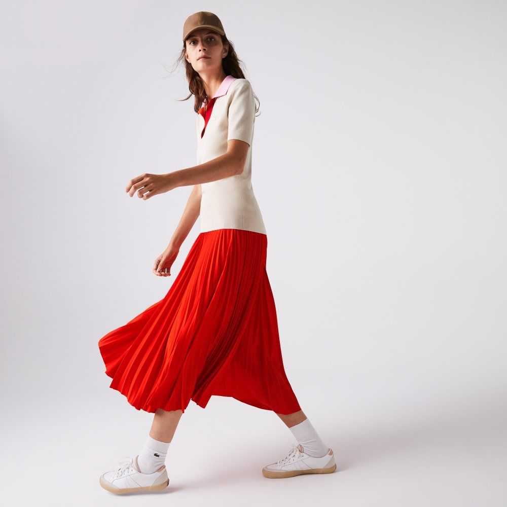 Lacoste Branded Elasticised Pleated Skirt Red | MUP-204315