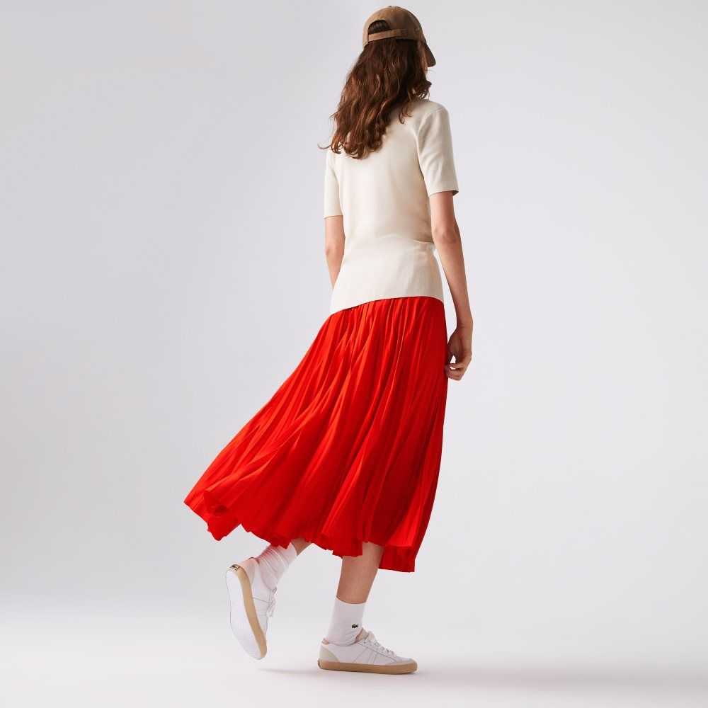 Lacoste Branded Elasticised Pleated Skirt Red | MUP-204315