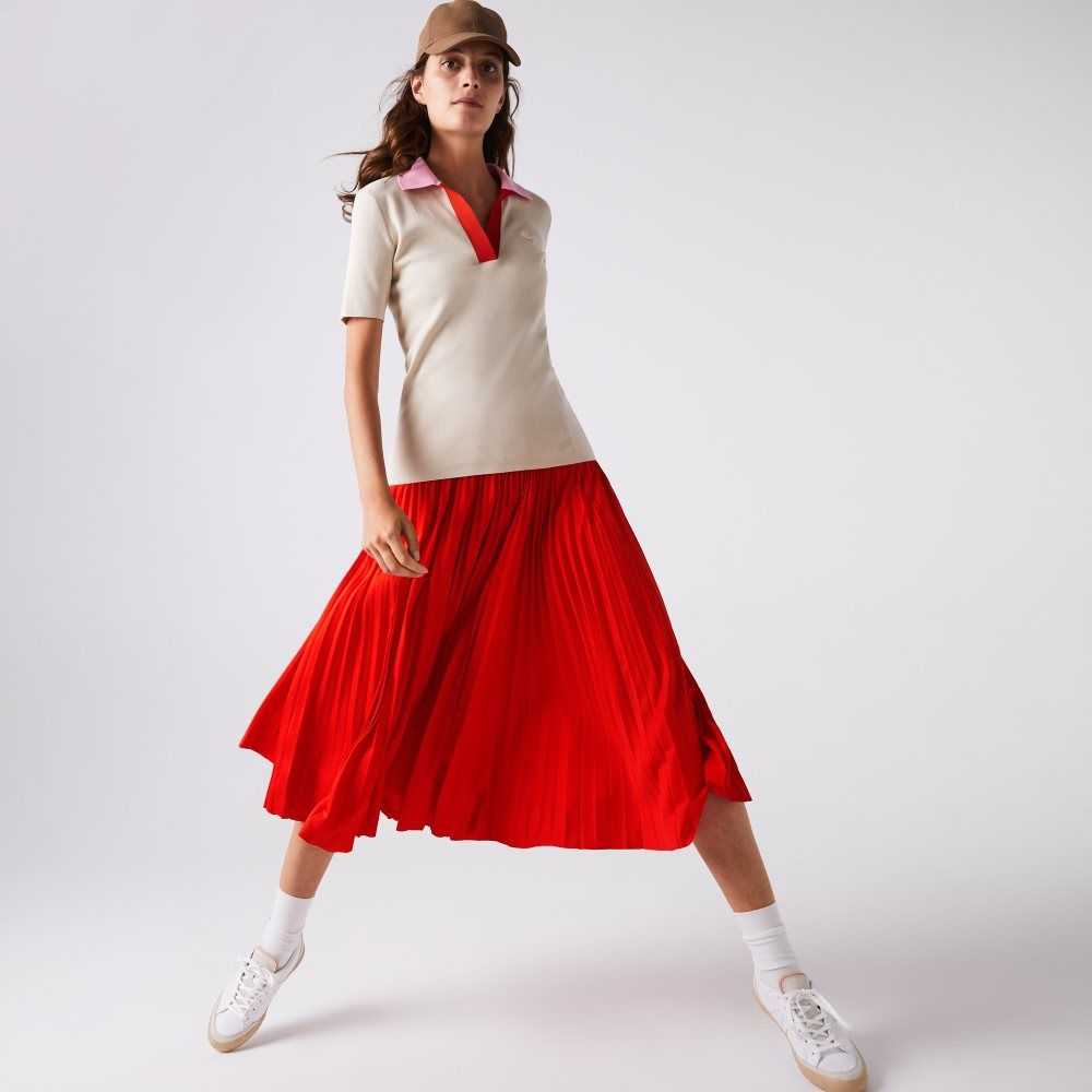 Lacoste Branded Elasticised Pleated Skirt Red | MUP-204315