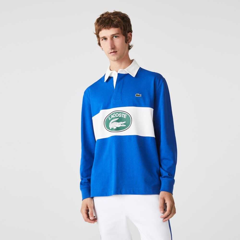 Lacoste Branded Loose Fit Rugby Polo Blue | DTW-078392