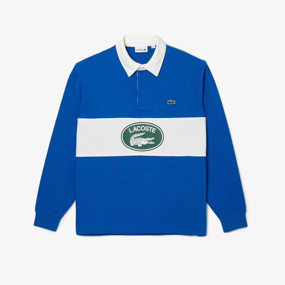 Lacoste Branded Loose Fit Rugby Polo Blue | DTW-078392