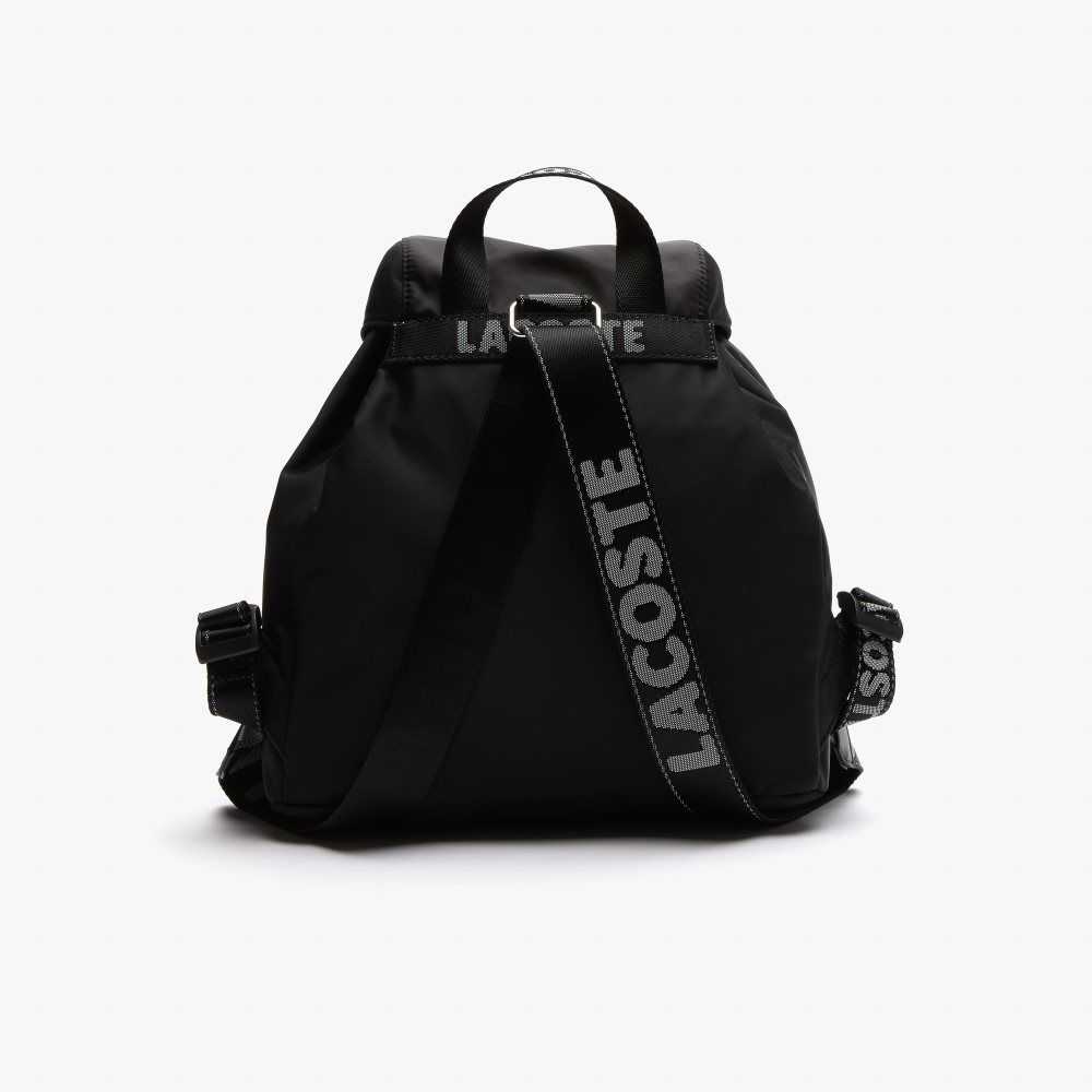 Lacoste Branded Nylon Flap Backpack Noir Blanc | EPC-035241