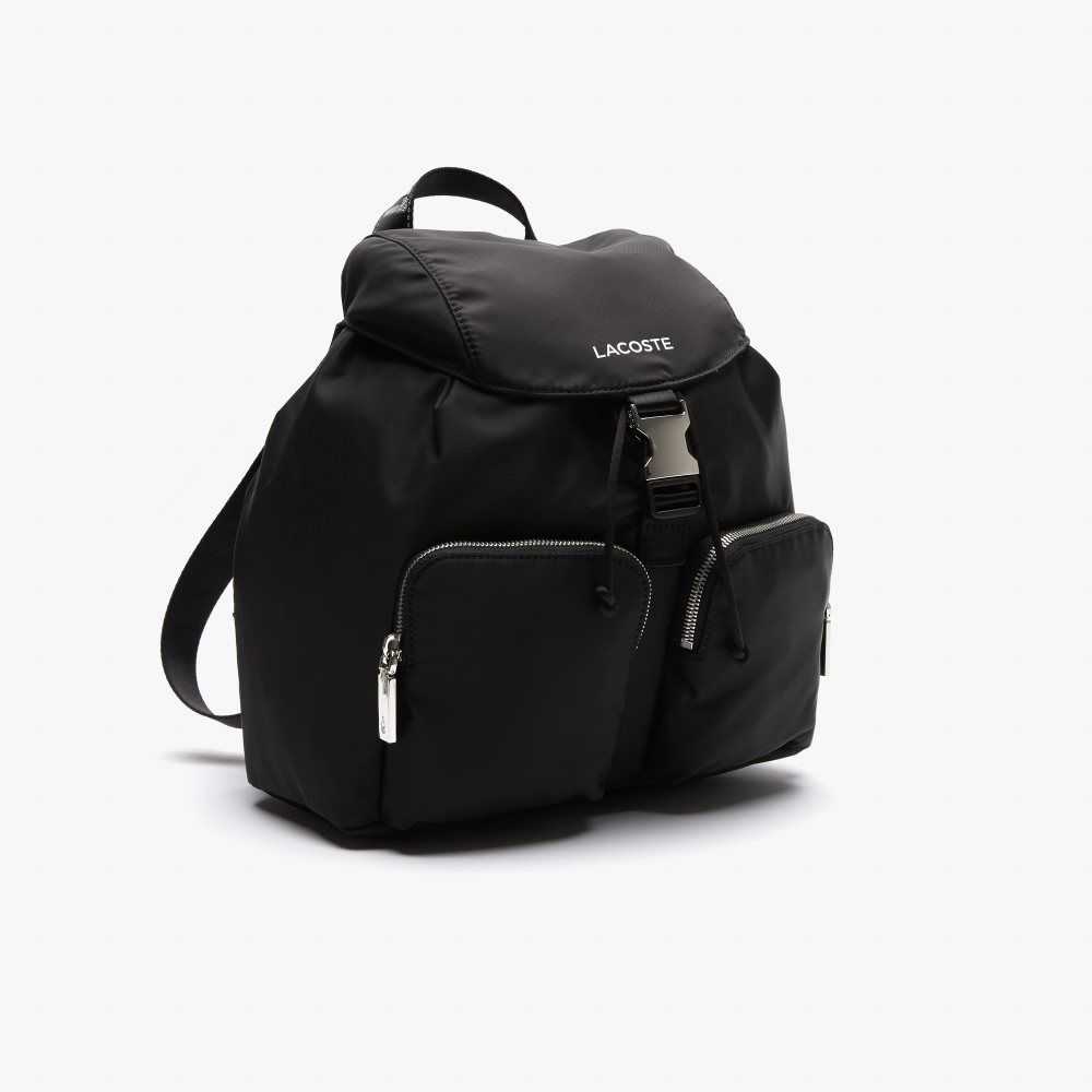 Lacoste Branded Nylon Flap Backpack Noir Blanc | EPC-035241