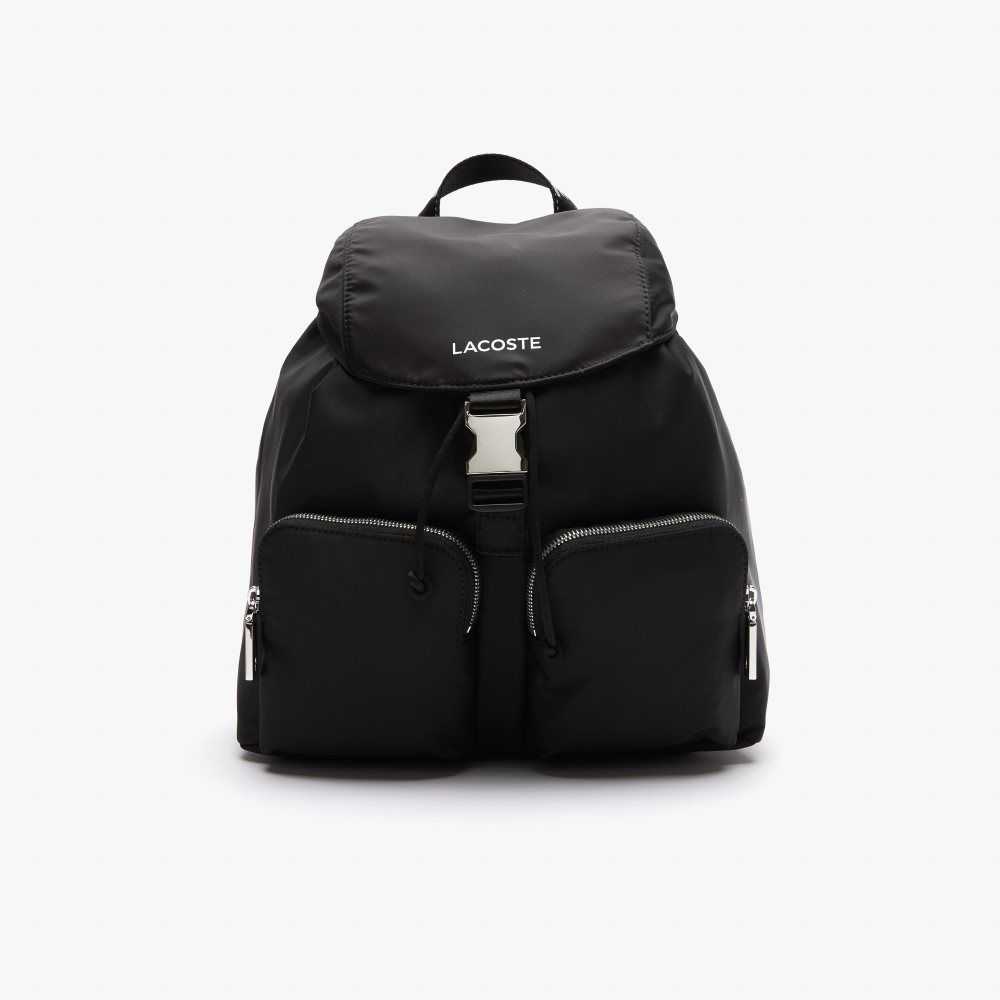 Lacoste Branded Nylon Flap Backpack Noir Blanc | EPC-035241