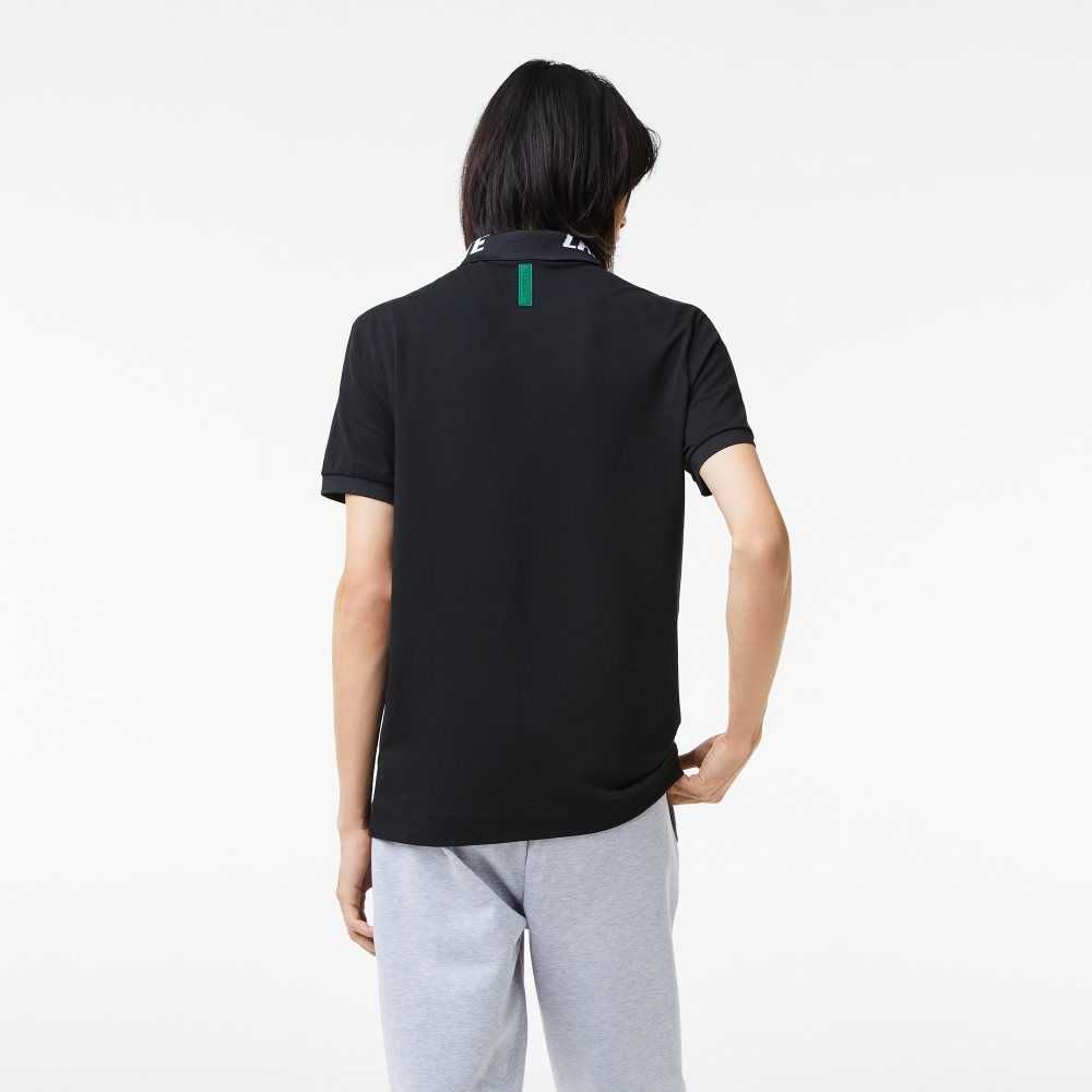 Lacoste Branded Slim Fit Stretch Pique Polo Black | IZH-574609