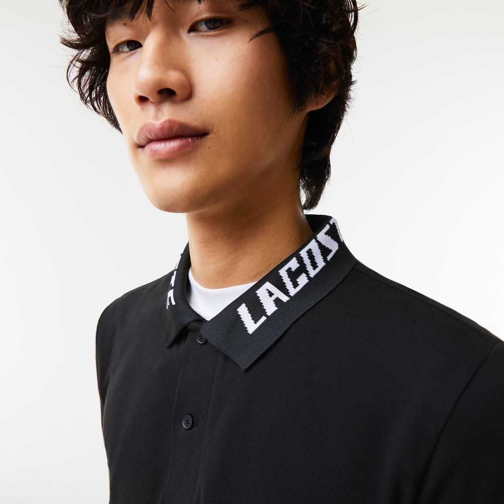 Lacoste Branded Slim Fit Stretch Pique Polo Black | IZH-574609