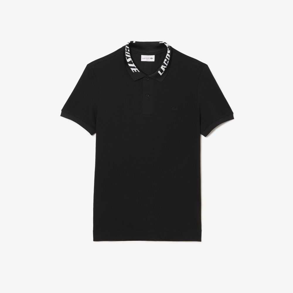 Lacoste Branded Slim Fit Stretch Pique Polo Black | IZH-574609