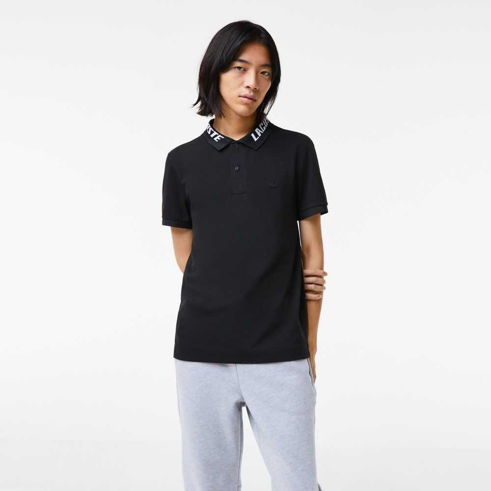 Lacoste Branded Slim Fit Stretch Pique Polo Black | IZH-574609