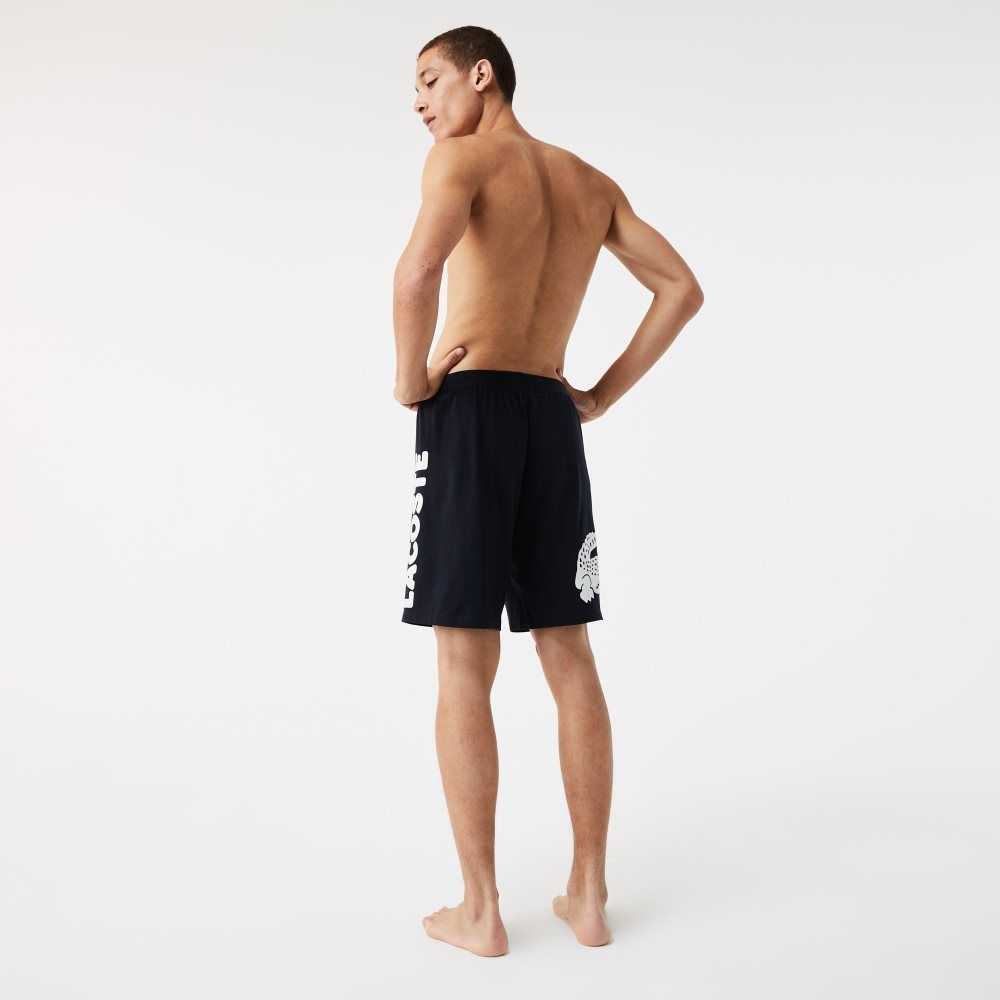 Lacoste Branded Stretch Cotton Lounge Shorts Navy Blue / White | ERH-237054