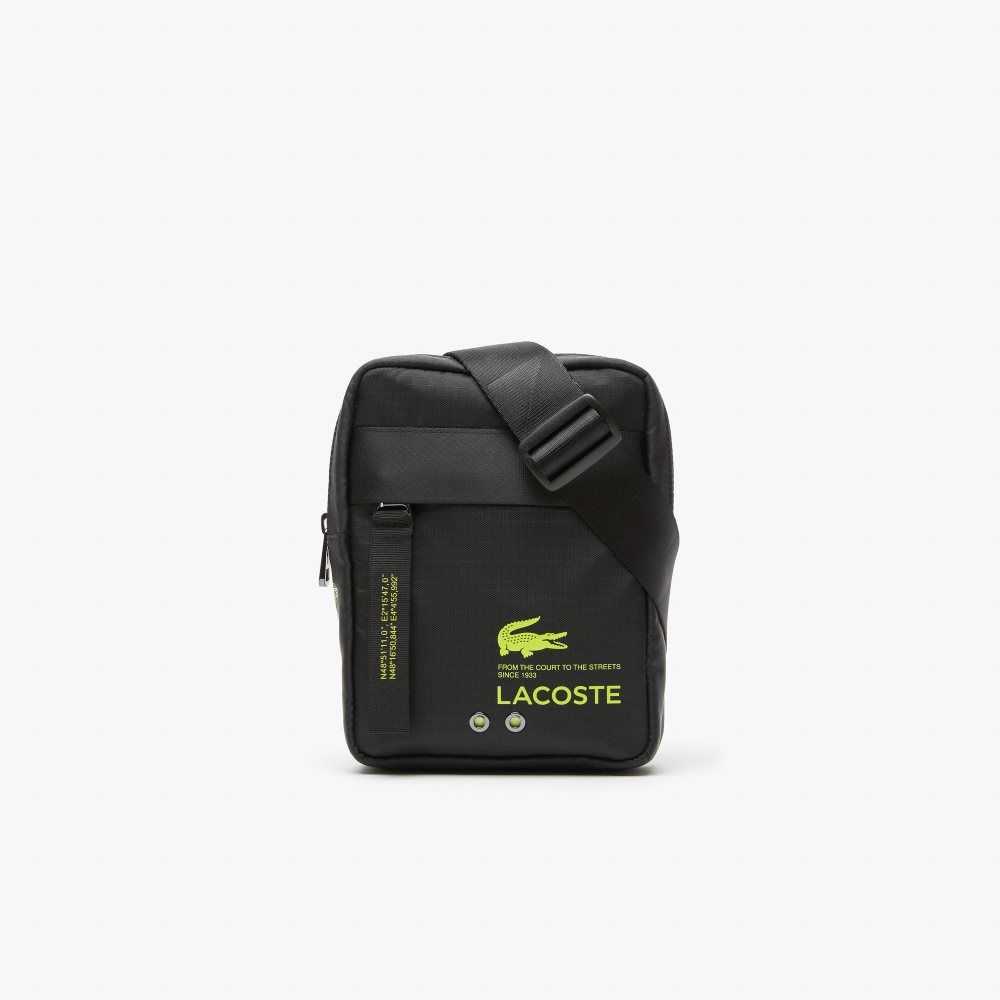 Lacoste Branded Vertical Zip Crossover Bag Noir Lime | QKB-460739