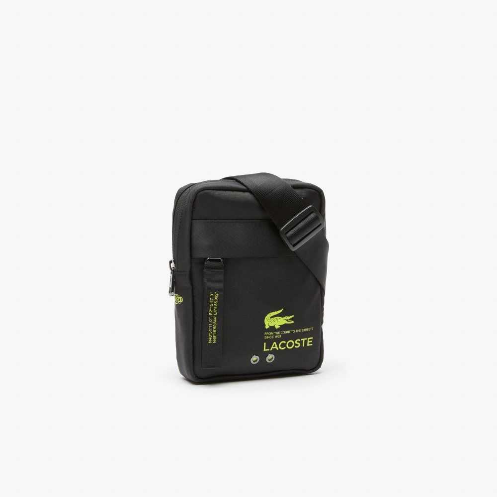 Lacoste Branded Vertical Zip Crossover Bag Noir Lime | QKB-460739