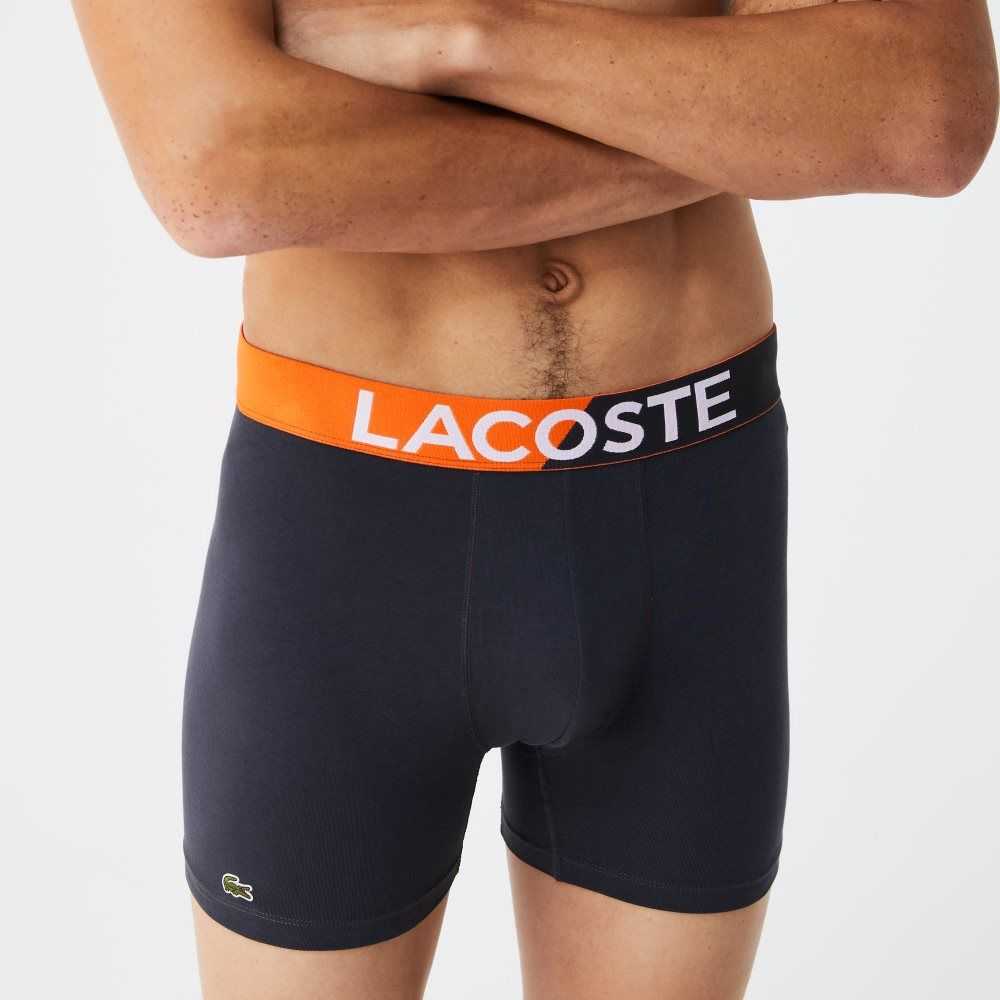 Lacoste Branded Waist Boxer Brief Three-Pack Dark Grey / Khaki Green / Grey Chine | FYT-804329