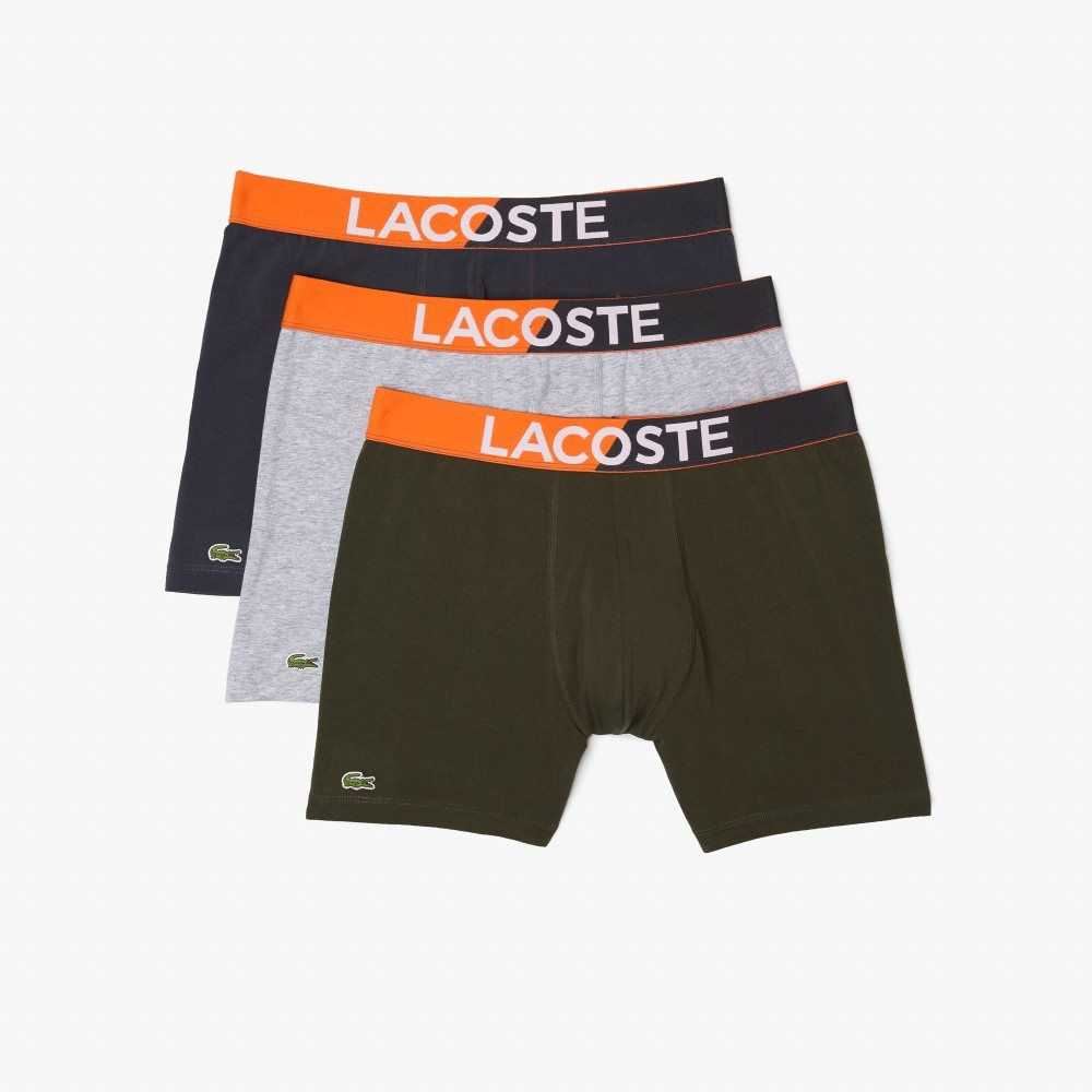 Lacoste Branded Waist Boxer Brief Three-Pack Dark Grey / Khaki Green / Grey Chine | FYT-804329