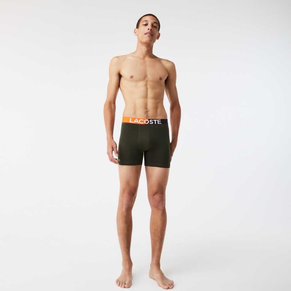 Lacoste Branded Waist Boxer Brief Three-Pack Dark Grey / Khaki Green / Grey Chine | FYT-804329