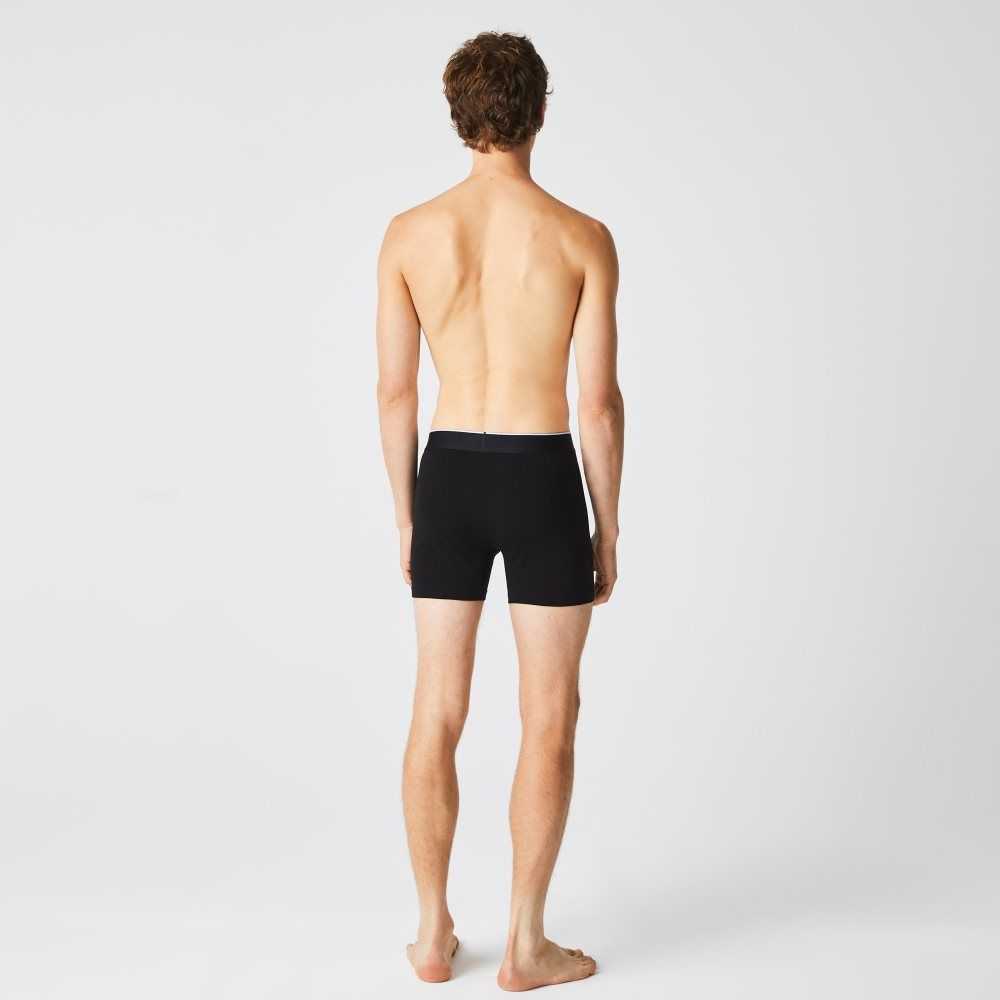 Lacoste Branded Waist Long Stretch Cotton Boxer Brief 3-Pack Black / Grey Chine | IHE-624951