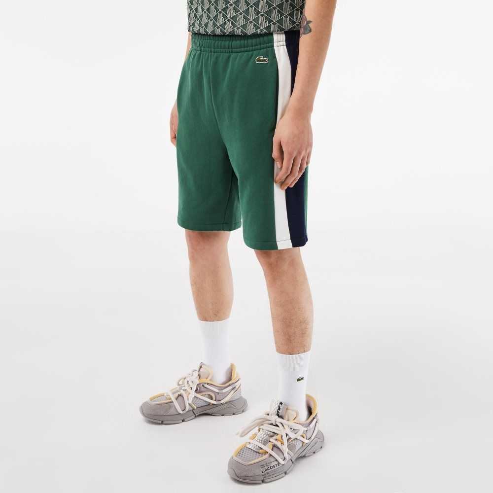 Lacoste Brushed Fleece Colorblock Shorts Green / Navy Blue / White | HVB-918473