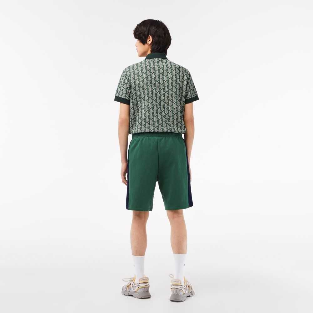 Lacoste Brushed Fleece Colorblock Shorts Green / Navy Blue / White | HVB-918473