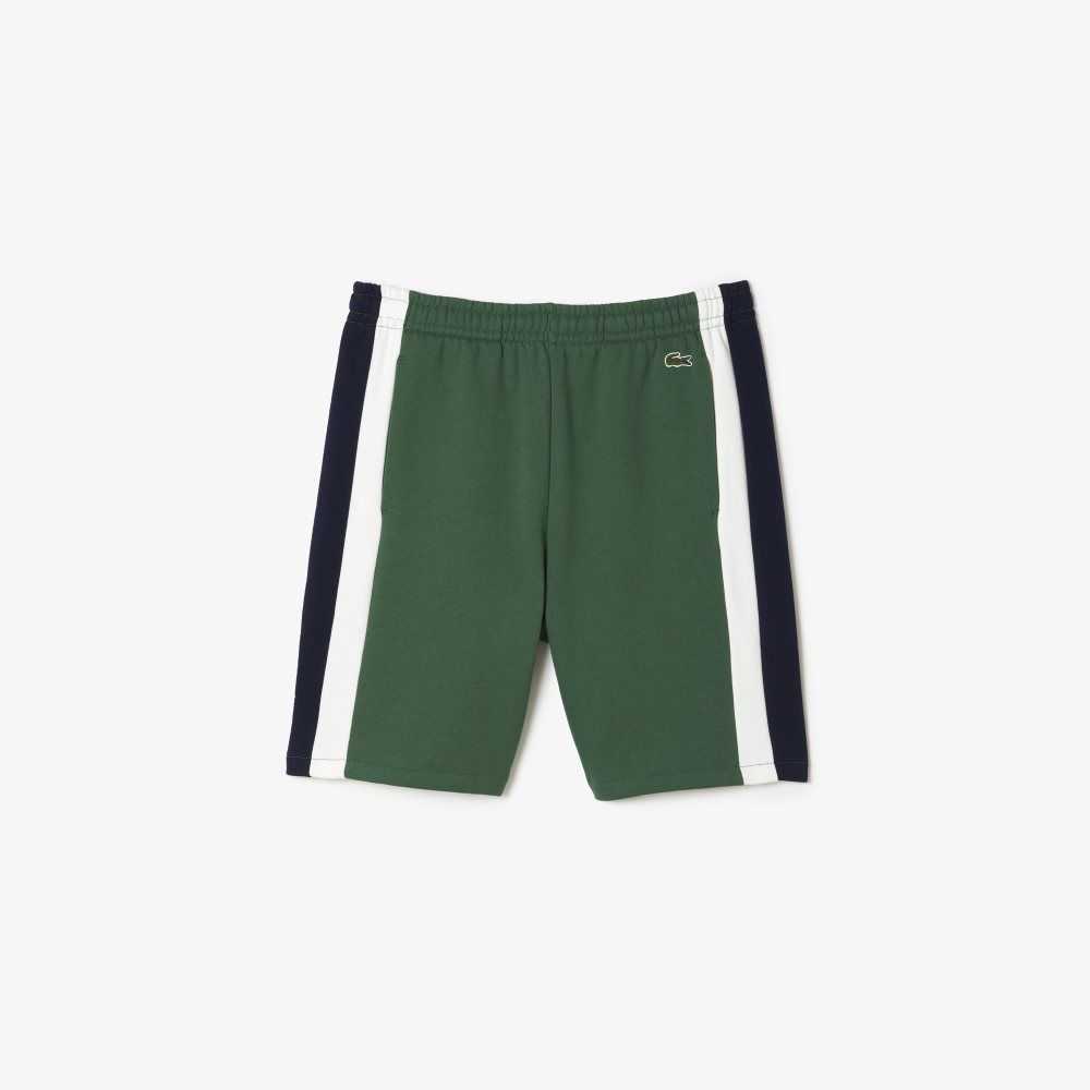 Lacoste Brushed Fleece Colorblock Shorts Green / Navy Blue / White | HVB-918473