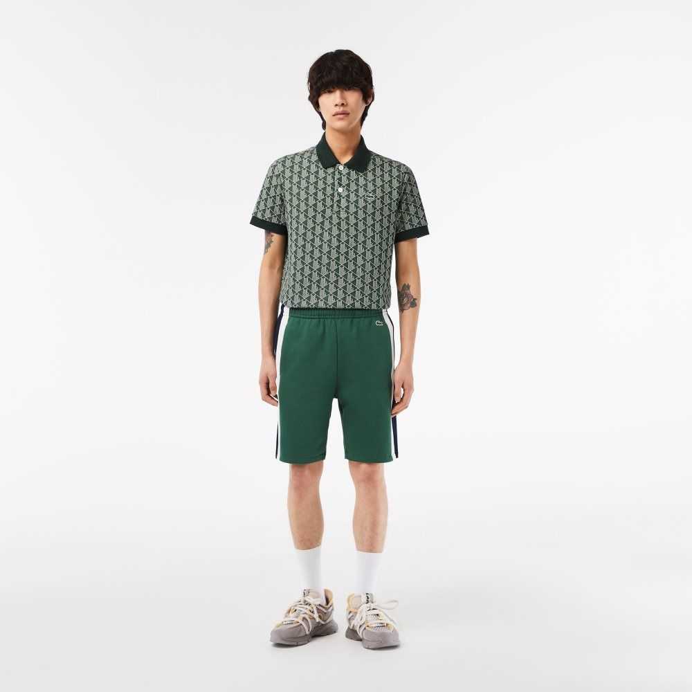 Lacoste Brushed Fleece Colorblock Shorts Green / Navy Blue / White | HVB-918473