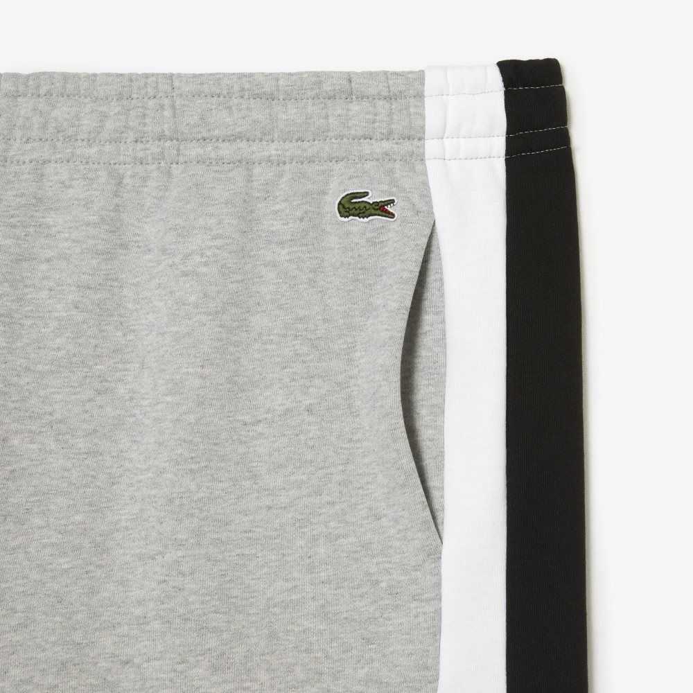 Lacoste Brushed Fleece Colorblock Shorts Grey Chine / Black / White | LGV-730618