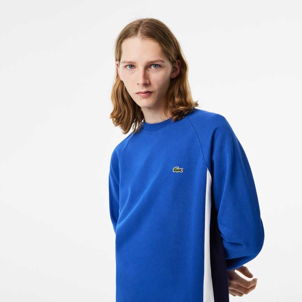 Lacoste Brushed Fleece Colorblock Sweatshirt Blue / Navy Blue / White | BHP-147538