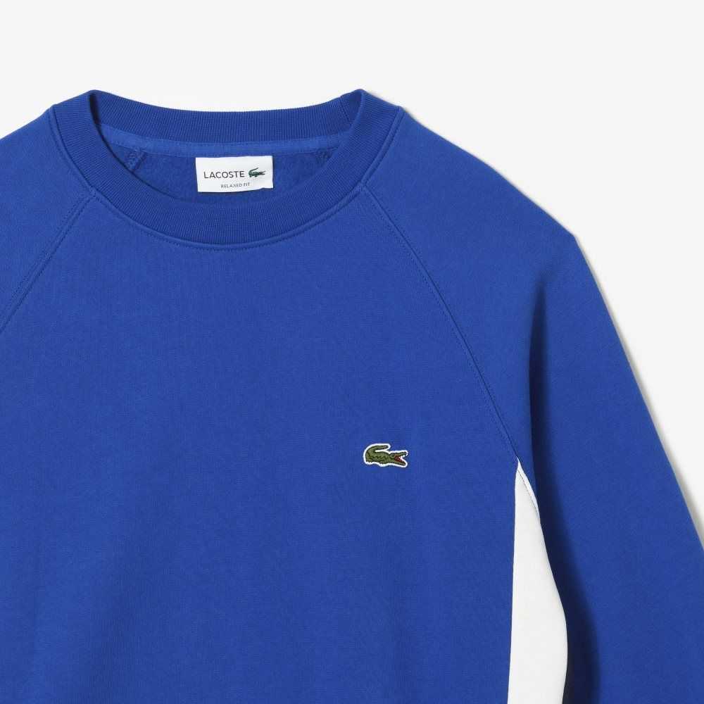 Lacoste Brushed Fleece Colorblock Sweatshirt Blue / Navy Blue / White | BHP-147538