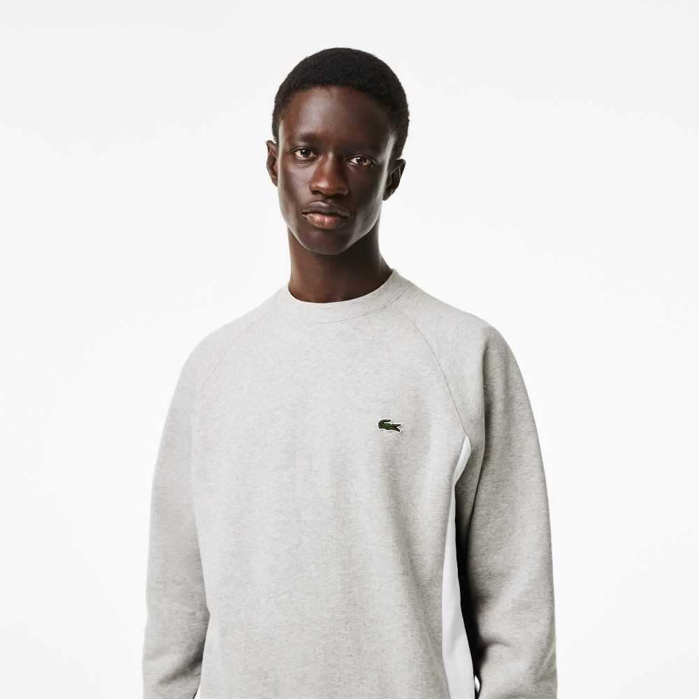 Lacoste Brushed Fleece Colorblock Sweatshirt Grey Chine / Black / White | IDW-132056